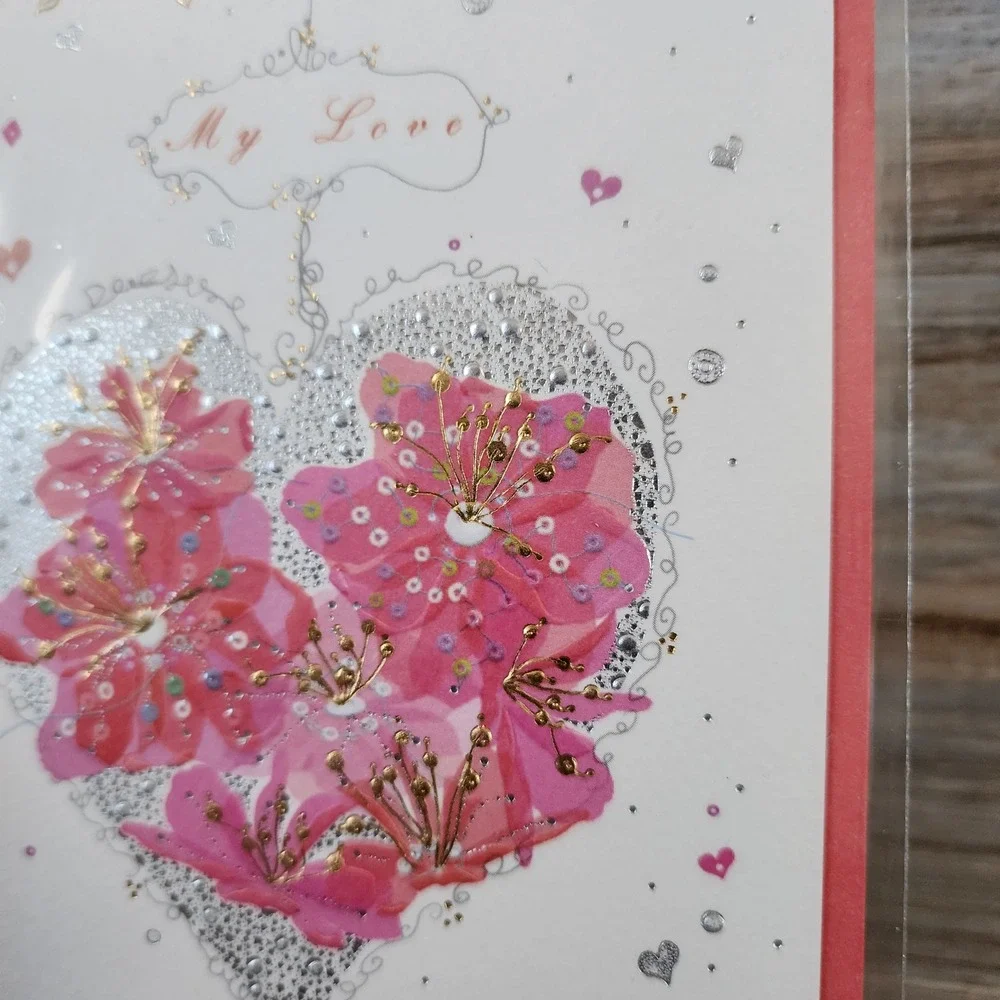 Papyrus My Love Greeting Card Turnowsky Pink Floral Heart Glitter Gold Foil New